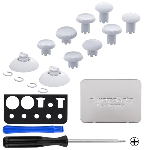 Image of eXtremeRate ThumbsGear V3 Interchangeable Thumbsticks for Xbox Core Controller, 4 Height Adjustable Convex and Concave Grip Joysticks for Xbox One S /X /Elite, for Nintendo Switch Pro - Original White