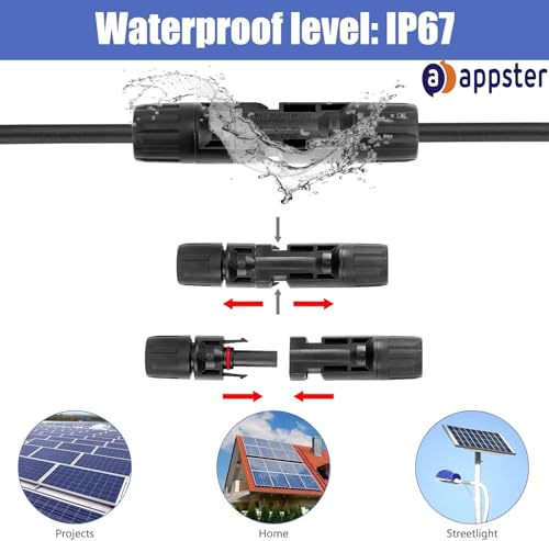 Image of 5 Pairs MC4 Solar Wire Connectors | 1000V 30A Waterproof Male Female Cable Extension Kit | PV Panel Plug with Copper Pin & Secure Locking for Solar Panel Installation (Set of 5 Pairs)