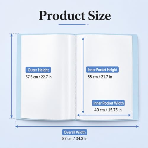 Image of Diamond Art Portfolio Book 22 inchx16 inch (55cmx40cm), 30sleeves, A2, Clear Blue