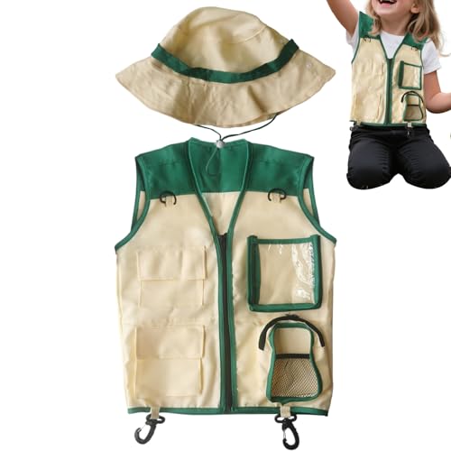 Genérico Chaqueta Y Sombrero De Explorador Infantil,Traje para Fiesta de la Selva - Kit con Sombrero para Aventuras al Aire Libre Jardín Playa Safari Jardín Picnic