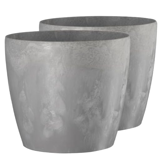 Tymar Blumentopf, 2er-Pack, Pflanzentopf aus Kunststoff, Moderne, Runde Form (Beton, ø 36 cm)