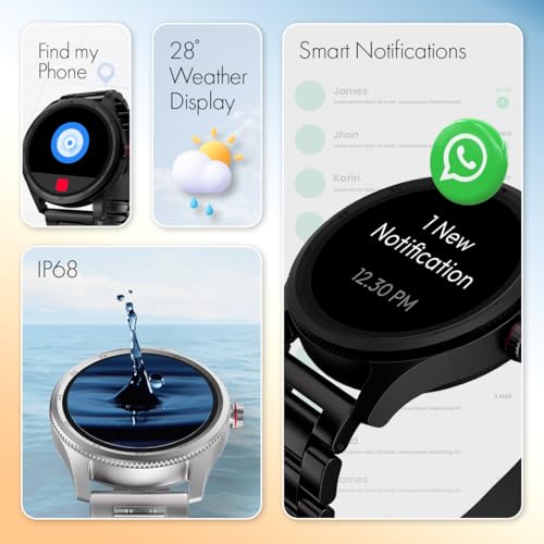 Image of Fastrack Magnus FX1 1.38 inch Display Metal Case Smart Watch with Single Sync BT Calling, Functional Crown, 100+ Sports Modes, Health Tracking, in-Built Games - Smartwatch for Men (Silver)