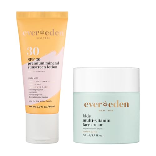 Evereden Kids Face Cream: Melon Juice, 1.7 oz. & SPF 30 Mineral Sunscreen | Clean and Non-Toxic Kids Products | Multi-Vitamin Skin Care for Kids