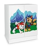 Leomark Weiß Kleiderschrank für Kinder Schränkchen 60x42x78 cm (H) mit höhenverstellbaren Einlegeböden, moderner Kinderschrank mit UV-Druck Aufbewahrungsschrank ideal fürs Kinderzimmer (Paw Patrol 04)