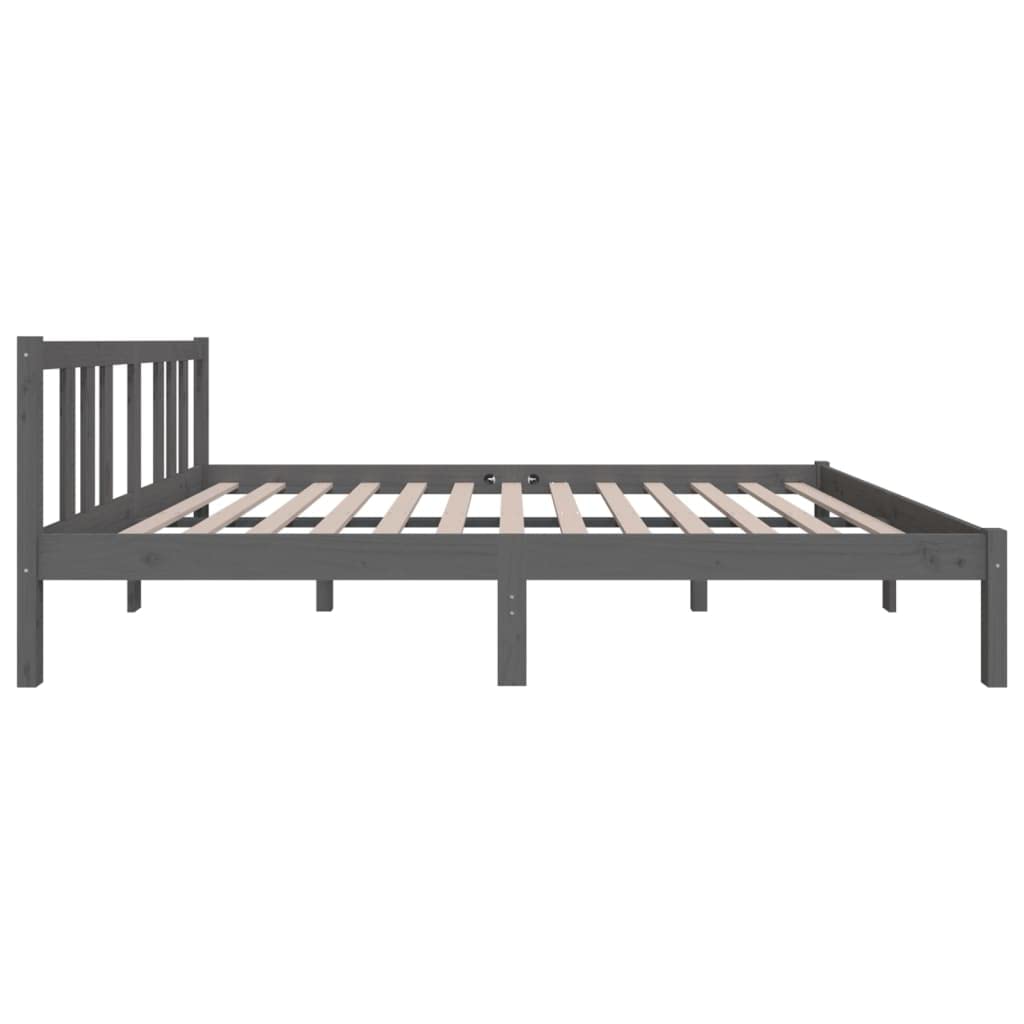 Lite drewno sosnowe Nowoczesna sypialnia 135x190 cm Szary | Rama łóżka podwójna 135x190 cm szara lite drewno sosnowe z zagłówkiem stabilna