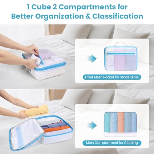 Cambond Mesh Packing Cubes for Travel - 2 Set See Through Packing Cubes for Suitcase Organizer with Front Mesh Pocket for Small Items, Lightweight Travel Bag Luggage Organizer Bags Travel Essentials