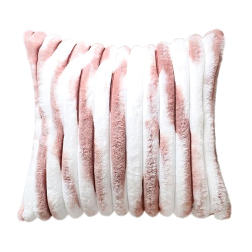 Hodeco Faux Fur Throw Pillow Cover Double Side Super Soft Bold Stripe Home Decor Pillowcase 100% Polyester Extra Thick 45x45cm Cushion Cover for Couch 18x18 Inch Pink Print, 1 Piece