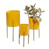 Deco 79 Metal Indoor Outdoor Planter Large Planter Pot with Removable Stand, Set of 3 Planters 12', 14', 18'H, Yellow
