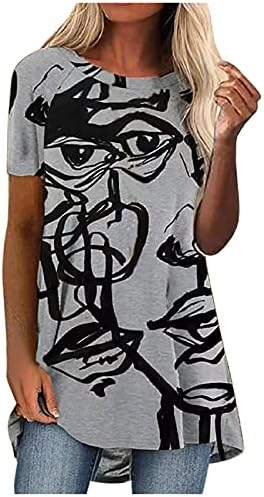 Cozirly Women's Casual Tunic Tops to Wear with Leggings Short Sleeve Loose Long Blouse Vintage Print Flowy Tshirts Summer Tee