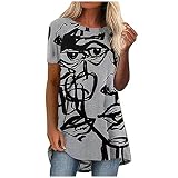 Cozirly Women's Casual Tunic Tops to Wear with Leggings Short Sleeve Loose Long Blouse Vintage Print