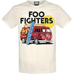Foo Fighters Amplified Collection – Camper Van Homme T-Shirt Manches Courtes Blanc cassé - Les Beatles, Paul McCartney, John Lennon, RIngo Starr, George Harrison