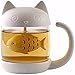 Cute Cat Infuser Tea Mug with Built-In Fish Shaped Loose Leaf Infusion Filter Basket – 8.5oz Eco-Friendly Novelty Kitty Steeper Cup Accessories Gift Set for Animal Lovers