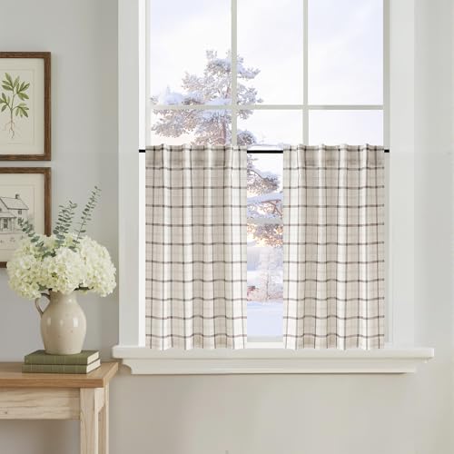 NICETOWN Linen Plaid Curtains 30 Inches Long for Half Window,