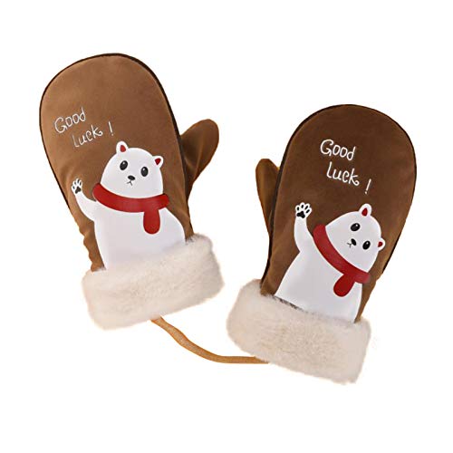 Jchen 1 Pairs Warm Winter Gloves for Boys Girls Kids Ski Mittens Fleece Lining Snow Mittens Snowboard Gloves Unisex Mittens (Brown)