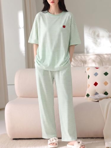 Image of Louis Luxe Cotton Blend Womens Korean Night Dress || Full Pyjama Set || Korean Nightsuit ||Women Nightwear ||Round Neck Full Sleeve Nightsuit || Loungewear || Everyday Nightdress (ND-12)