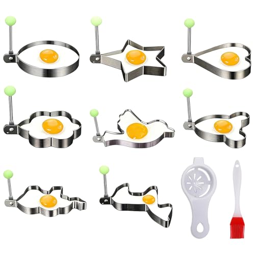 8Pcs Stainless Steel Egg Rings Egg Rings for Frying Omelette Ring with Egg Yolk Separator and Brush Stainless Steel Pancake Mold for Household Kitchen Cooking