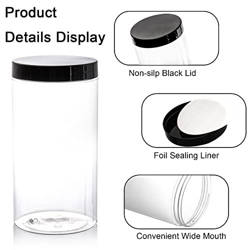 Lawei 8 Pack 34 Oz Clear Plastic Jars With Black Lids - Plastic Food Storage Jars For Kitchen & Household Storage Of Dry Goods, Nuts, Cookie And More #TOP2