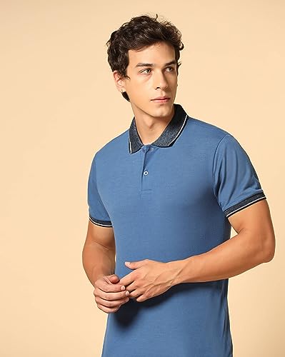 Image of INKKR Men's Solid Polo Collared Neck T-Shirt Combo (Black,L.Blue)-XXL