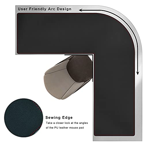 Zoresyn L-Shaped Gaming Desk Mat Mouse Pad, Computer Corner Desk Pad, 55" Home Office Writing Desk Pad Protector, Large Waterproof Pu Leather Corner Mousepad - Black, (137+140) X40Cm #TOP3