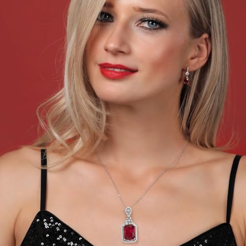 Gem Stone King 5.60 Cttw Red Created Ruby Pendant Necklace For Women | 925 Sterling Silver | Emerald Cut 14X10MM | With 18 Inch Silver Chain3