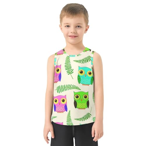 J JOYSAY Cartoon Owl Leaves Beige Boys Tank Top Sleeveless Muscle Shirts Quick Dry Kids T-Shirts 3-15T2