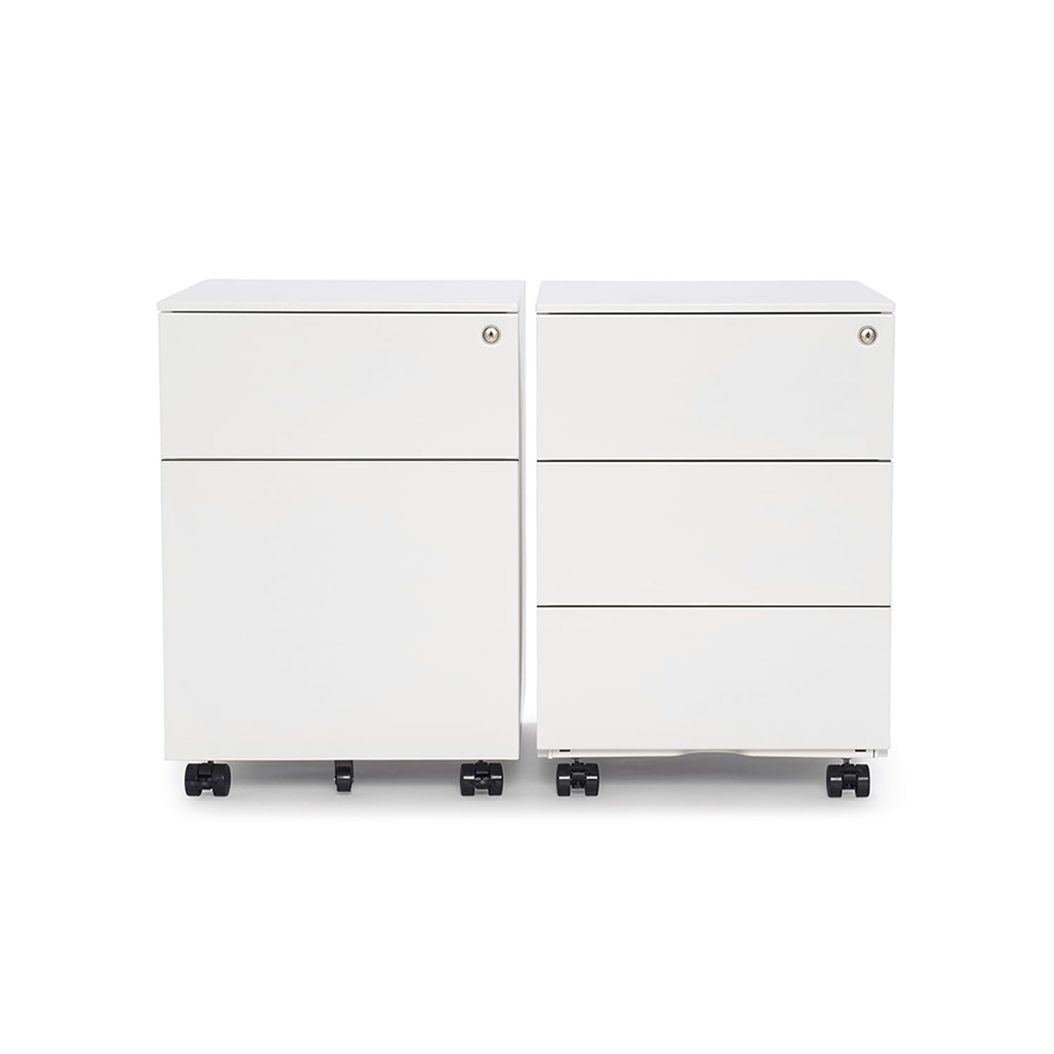 Spacio Cajonera metálica Oficina 2 o 3 cajones Buck movil Archivador Profesional Alta Gama con Ruedas y Cerradura 40 x 54 x 55 cm (Blanco, 3 Cajones)