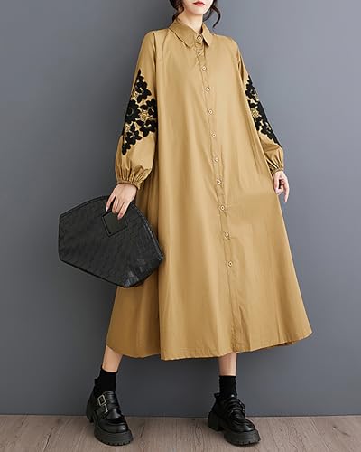 Image of ellazhu Womens Fall Casual Patchwork Funky Long Sleeve Designer Dress Loose Blouse GY2787 A