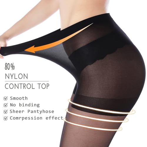 3 Pairs Women's Sheer Footless Tights 30D Microfibre Control Top Pantyhose Run Resistant3