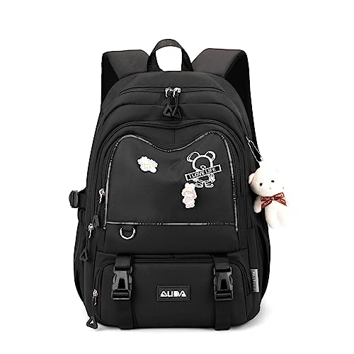 School Bags for Girls,Elementary Middle School Students Bookbag, Kids Backpack with Pendent&Pins Outdoor Backpacks for Girls