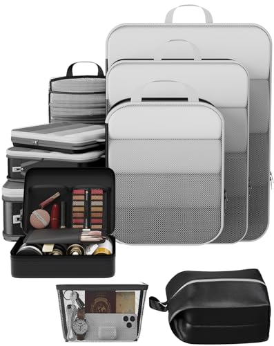 Veken-11-Set-Compression-Packing-Cubes-for-Travel-EssentialsCompressible-Expandable-Large-Luggage-Suitcase-Organizer-Bags-for-ClothingDurable-Space-Saver-Storage-Bags-with-Toiletry-BagsBlack Veken 11 Set Compression Packing Cubes for Travel Essentials,Compressible Expandable Large Luggage Suitcase Organizer Bags for Clothing,Durable Space Saver Storage Bags with Toiletry Bags(Black) - Image 1