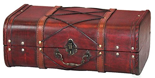 Antique Cherry Wooden Suitcase with Leather X Design