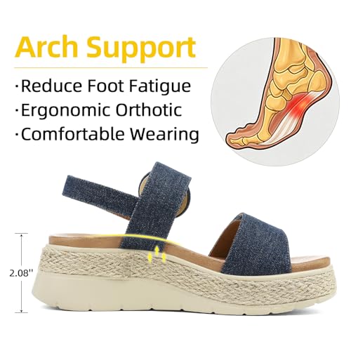 Image of UBFEN Womens Espadrille Platform Sandals Low Wedge Orthopedic Arch Support | Cushion Insole, Comfortable Dressy Buckle Sandals for Walking and Vacation, Low Heel, Adjustable Strap