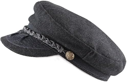 The Hat Depot Winter Unisex Wool & Faux Leather Greek Fisherman Sailor Fiddler Driver Hat Flat Cap