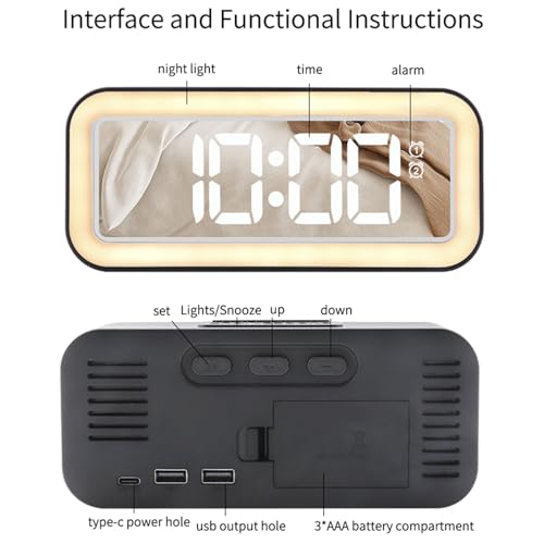 Reloj digital de mesa LED con 2 alarmas y carga USB 7