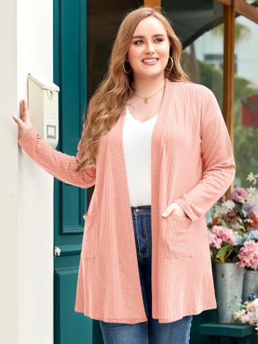 Image of LARACE Open Front Knit Plus Size Cardigan Sweaters for Women with Pockets