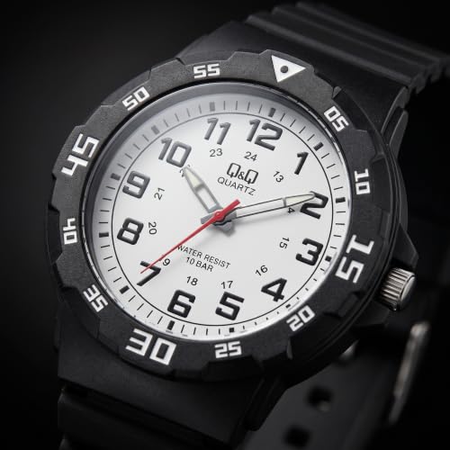 Image of Q&Q Men's Fibre Strap Analog Watch (Black Dial) - 100M Water Resistant, Lightweight Sports Casual Quartz Wristwatch - VR18J003Y