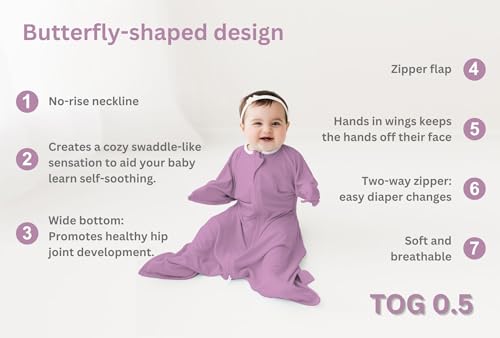 Image of bebon Transition Swaddle - Baby Wearable Blanket - Cozy Sleep Sack, Wrap | with 2-Way Zipper (Lavender Bliss, Small 4-8 Month)