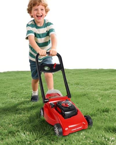 Kids Lawn Mower with Realistic Grass-Cutting Action and Sounds – No Batteries Required | Fun Outdoor Push Toy, Birthday Gift & Holiday Present for 3, 4, 5, 6, 7, 8 Year Old Boys and Girls (Red)