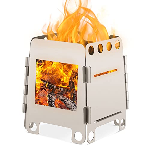 KOSINGNA Portable Titanium Lightweight Folding Wood Stove Pocket Stove Outdoor Cooking Camping Backpacking