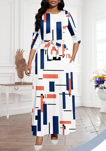 Image of BubFee Long Dress for Women Casual Long Sleeve Dresses Maxi Dress Empire Waist Loose with Belt