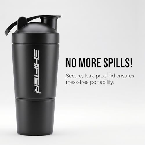 Image of Shifter Stainless Steel Gym Shaker Bottle 500ml | Protein Shaker with Mixer Ball | Leakproof Metal Blender Bottle| Gym, Fitness, Workout, Sports Water Bottle for Men & Women (BLACK-2)