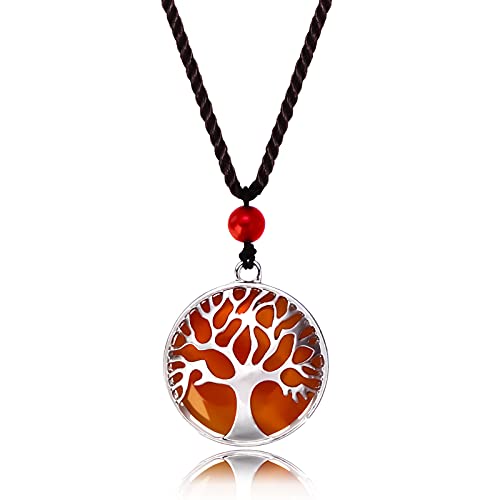 Filluck Healing Carnelian Crystal Necklace,Natural Carnelian Stone Tree of Life Pendant with Adjustable Cord and Gift box,Great Jewelry for Women and Men