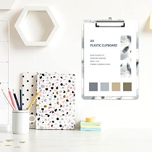 Image of Plastic A4 Clipboards, Clip Board Stardard Letter Size 9 x 12.5 in | Office Decorative for Students Women Men and Kids,Feather