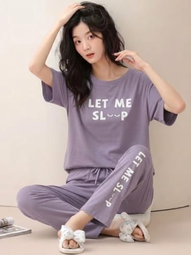 Image of SMOWKLY Women's Premium Cotton Blend Cute Print Two Piece Pj Sleepwear