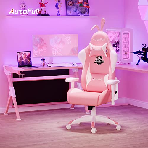 AutoFull Roze Gamingstoel, Pink Bureaustoel, PU-leer, Ergonomische Computerstoelen met Hoofdsteun en Kussens - Image 7