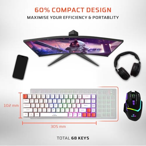 Image of EvoFox Katana S Mini Mechanical Keyboards Wireless | Tri-Mode (3X BT, 2.4GHz & Wired) Connectivity | Hot-Swappable Red Switches | 68-Key Compact Layout | Rainbow Backlight | Rechargeable Battery