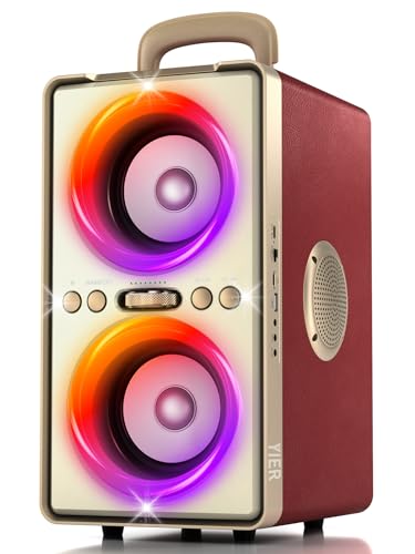 Image of YIER Bluetooth Speaker, 240W Peak Loud Party Speaker with Big Bass, 20H Playtime, TWS, BT5.3, Large Portable Wireless Boom Box with LED Light for Outdoor Backyard Beach Home (Leather Red)