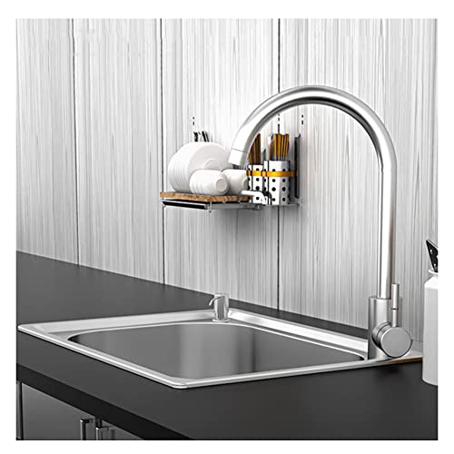ASerZenith Fregadero De Acero Inoxidable De Un Seno, Fregadero De Bar, Fregadero De Cocina Cuadrado, Grifo Giratorio De 360 Grados, para Restaurante, Bar, Cafetería, Cocin(Plata-B-42 * 37 * 20,2 Cm)