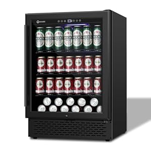 24-Inch Beverage Refrigerator, 190 Can Wide Beverage and Beer Refrigerator with Triple Tempered Glass Door Under Counter Fridgeand Powerful Cooling Compressor, for Kitchen, Bar or Office