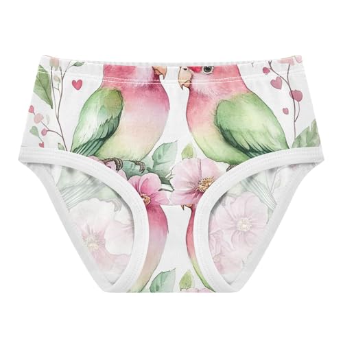 Cute Green Pink Lovebirds Flowers Girl Panties Cute Toddler Girls Underwear Cotton Stylish Briefs Kids Undies 2t